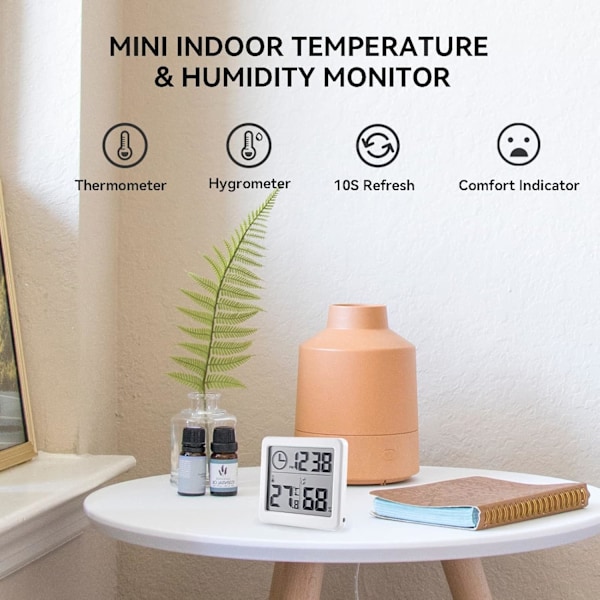 Digitalt Termometer Hygrometer - Innendørs Termometer med Temperatur- og Fuktighetsmåler, Bord- og Veggtermometer for Hjem og Kontor - Hvit