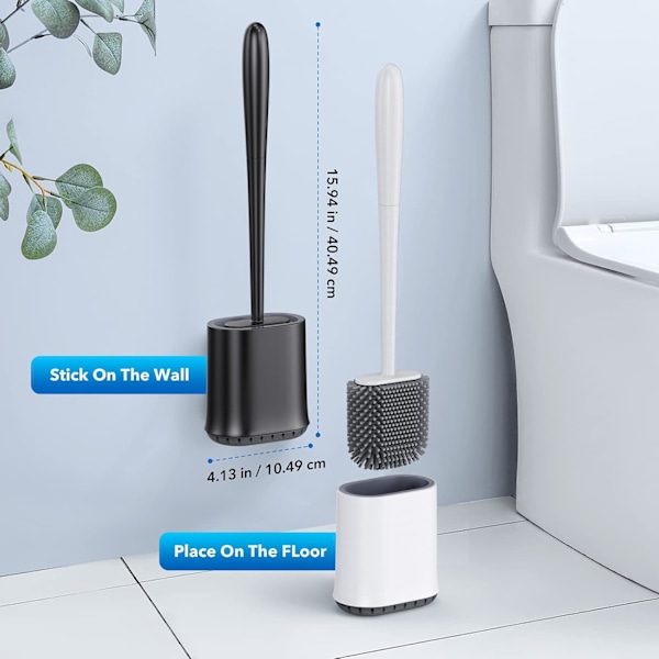 Toiletbørste, toiletbørste med hurtigtørrende ventileret holder, toiletbørste med silikonebørster til dyb rengøring, badeværelsestoilet (Hvid_1 pakke)