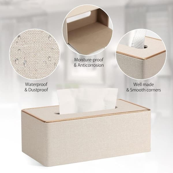Servietboks, PU læder servietholder rektangulær Kleenex boks til hjem/kontor/bilinteriør 25cmX13.3cmX9.6cm - Grå Beige