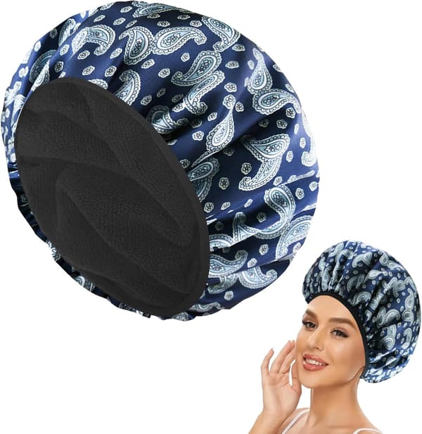 Duschmössa för Kvinnor, Trippel-Lager Satin Duschmössa, Extra Stor Duschmössa, Vattentät Duschmössa med Mikrofiberfoder, Duschmössa