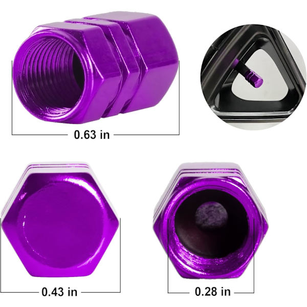 Bildæk Ventilhætter, 12 stk. Lufthætter, Universal til Biler, SUV'er, Cykler, Lastbiler og Motorcykler purple