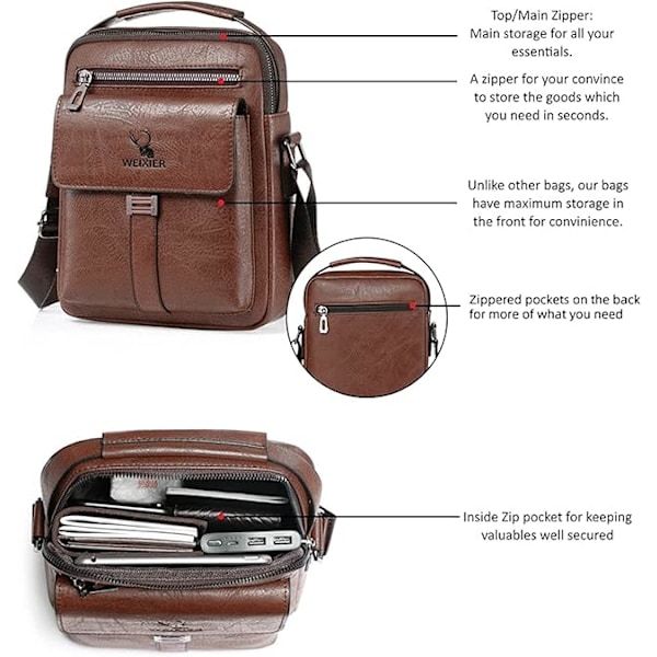 Herrmodell Väska Herr Axelväska Läder Handväskor Herr Arbete Axelväska Retro Vattentät Axelväska för Business Casual Messenger Liten dark brown