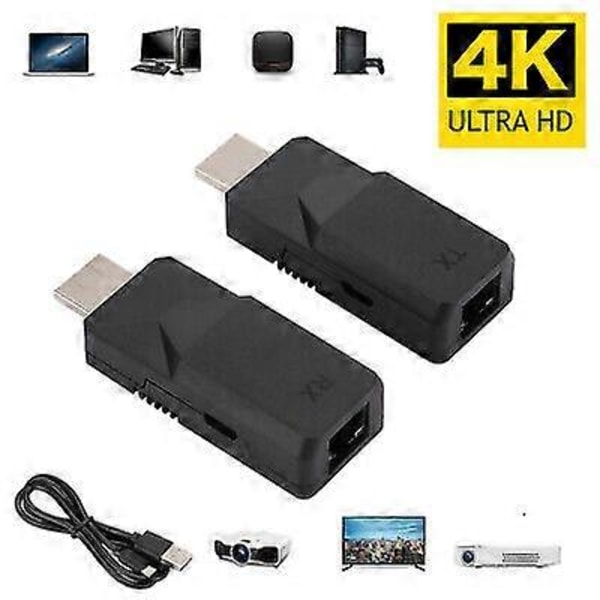 60M HDMI Extender HDMI Til RJ45 Over Cat 5e/6 Netværk LAN Ethernet Adapter 4K FP
