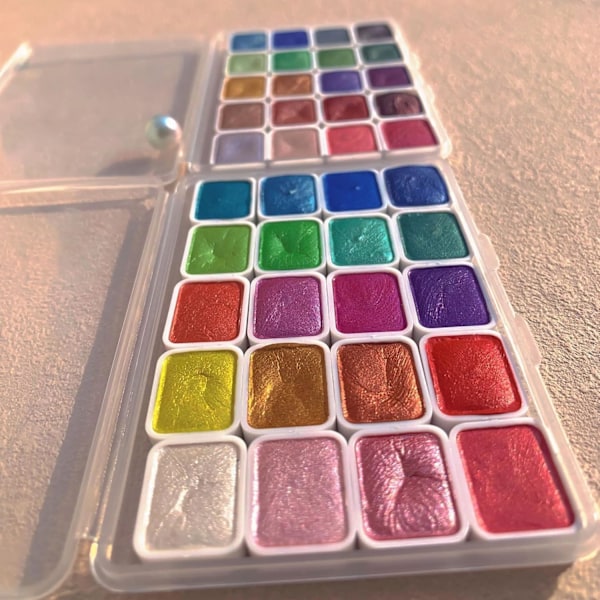 Skiftande Akvarellmålningsset, Glitter Akvarellfärgset, Färgglatt Målningskit Modell Metallisk Pärlemorskimrande Akvarellfärg