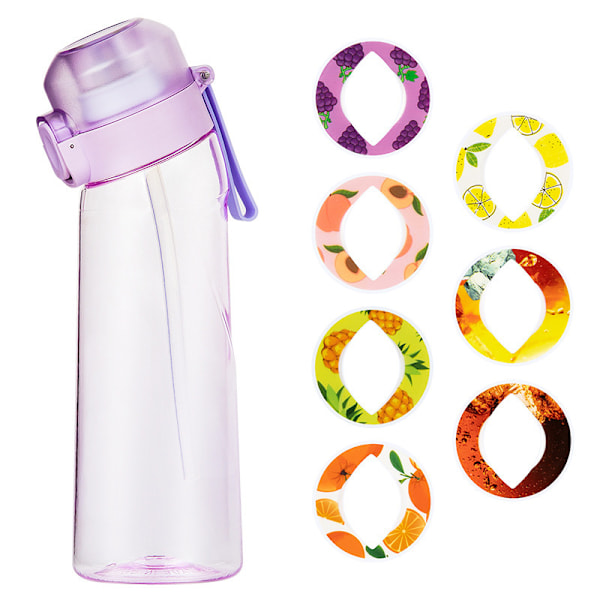 Vandflaske med Smag og 7 Smagspuder, Luft Vand Op Flaske, Frosted Sort 650ml, Luft Starter Sæt, Vandkop til Camping Sport Transparent purple