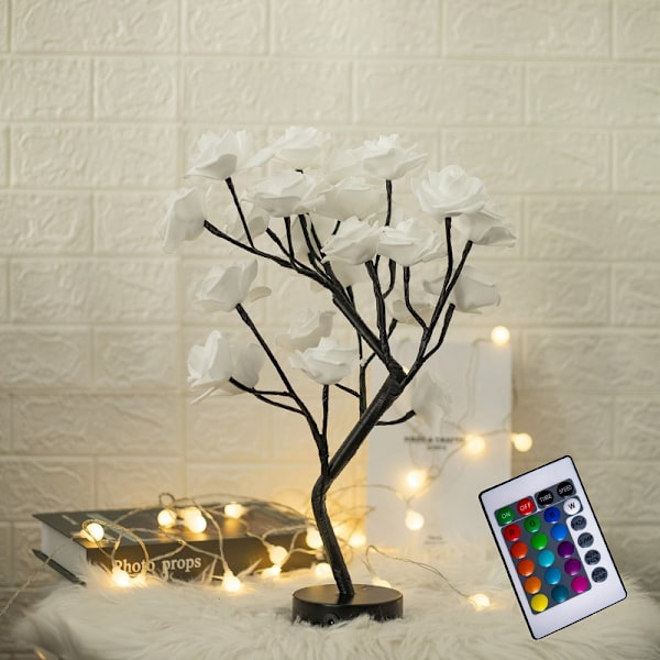 Juledekorationer Rose Bonsai Lampe Farverigt Lys Julekort Træ Lys Feriefest Dekoration white