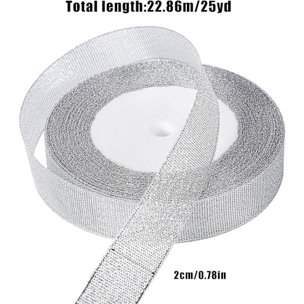 Metallisk silver organza band - 20mm 25 meter dekorativt band för presentinslagning, konst och hantverk, fest/bröllopstillbehör