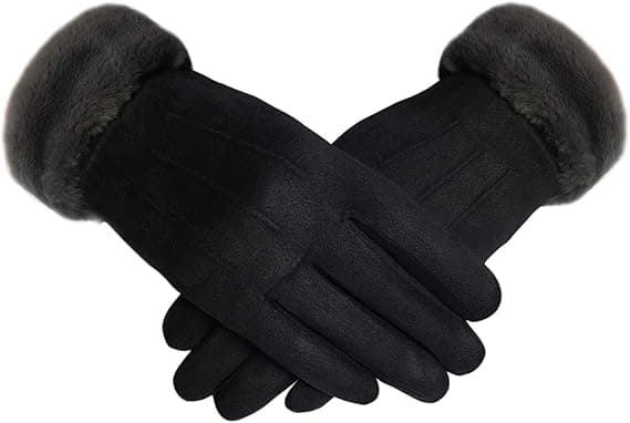 Damernas eleganta konstläderhandskar, mjuka, varma och mysiga vinterhandskar med mysig foder och konstpälsmanschett