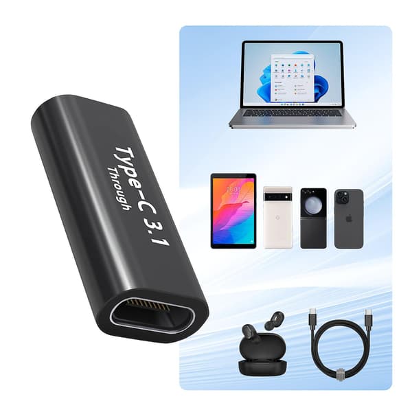 USB-C Naaras - USB-C Naaras Jatkoadapteri, Kompakti Muotoilu, Musta