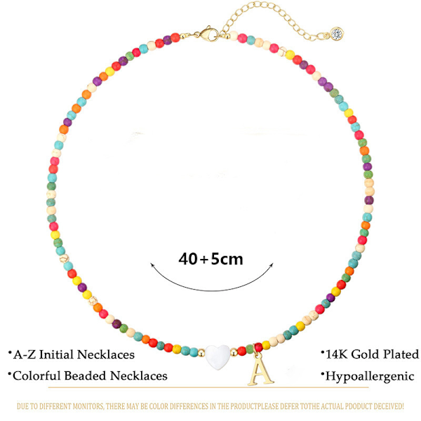 Färgglada Pärl Initial Halsband för Flickor Alla Hjärtans Dag Presenter - Söt Choker Initial Halsband Smycken för Flickor Presenter Trendiga Födelsedagspresenter M