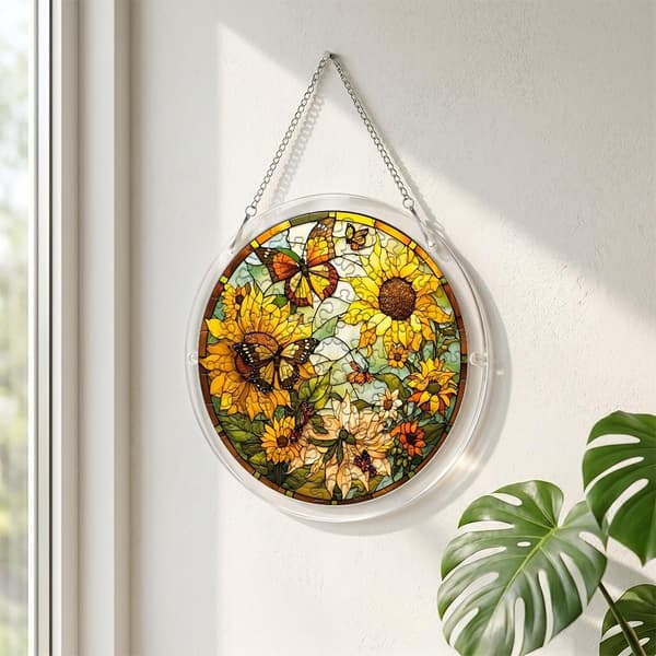 Akryl solfångarpussel, Målat glas solfångarpussel, Akrylpusselset, Solros