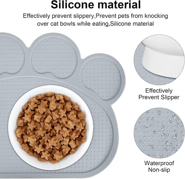 Silikon Spisematter for Hunder og Katter 40 * 30cm, Silikon Hund- og Kattefôrmatte, Kjæledyrfôrmatte, Sklisikker Vanntett (Grå)