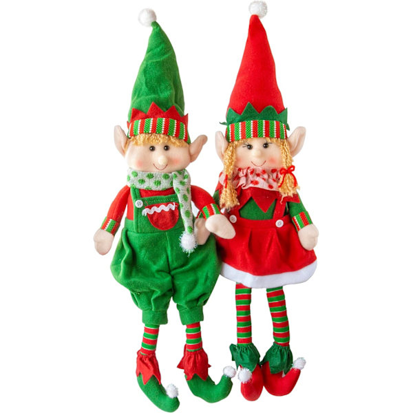 Plush Jultomtar, Set om 2 - 18 tum Pojke och Flicka Tomtar Jul Söta Plysch Hyllleksaker - Roliga Barnkompisar Figur Dekorationer