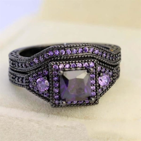 Store Ringer for Kvinner 1 stk Firkantet Svart Lilla Cubic Zirconia Brudesmykke 6