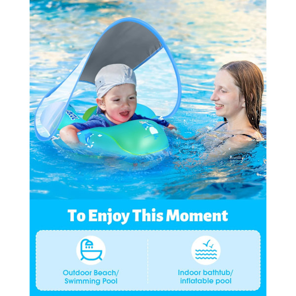 Baby simning flyta uppblåsbar baby pool flyta ring senaste med solskydd tak, för ålder 3-36 månader