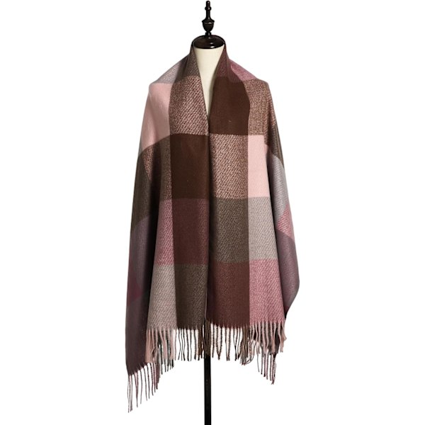 Halstørklæder til Kvinder Vinter Tørklæder Tartan Wraps Lang Spinding Kvast Sjal Stola Damer Varmt Halstørklæde Red&Grey