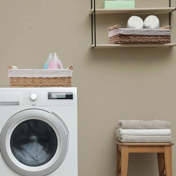 Opbevaringskurv Fletkurve til organisering Opbevaringskasser til bordplade Toiletpapir Opbevaringskurv til toiletcisterne (sæt med 2, grå)