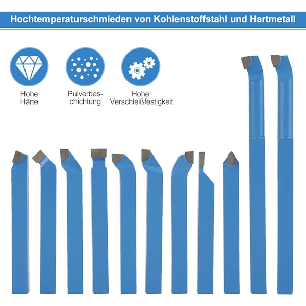 Universell svarvverktyg Fräsning Skärning Vändverktyg Set, 11 st hårdmetallskärverktyg Set, Mångsidighet 8*8mm, med trälåda