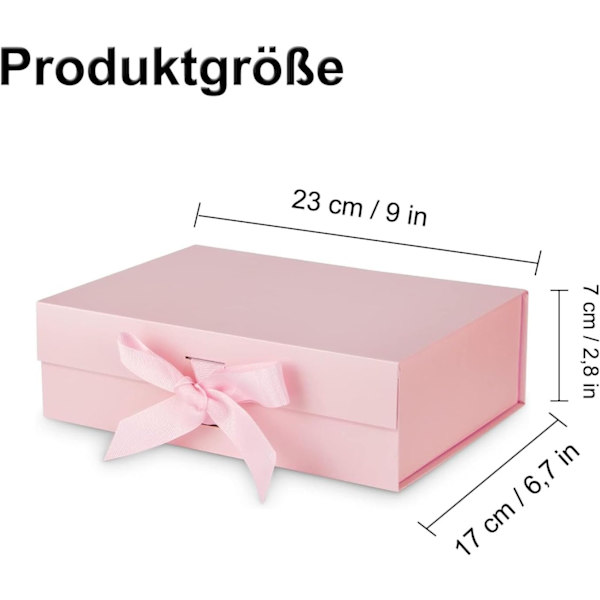Presentask med rosett, magnetisk presentask med lock, återanvändbar presentförpackning, för födelsedag, jul, Alla hjärtans dag pink