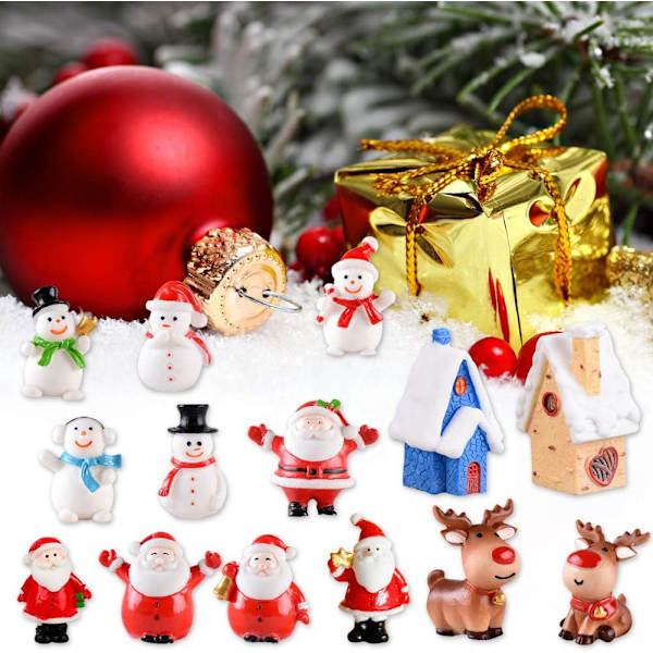 Miniatyrpyntset 30 st Mini Julfigurer Tomten Julgran Snögubbe Rensa söta tecknade dekorationer för hemfestdekoration