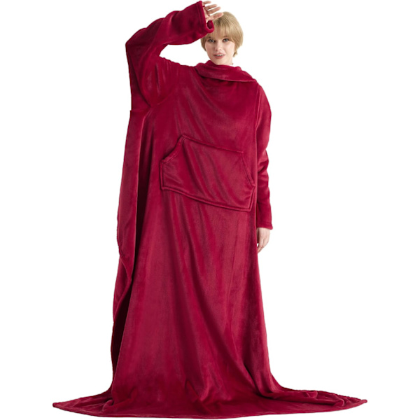 Fleece tæppe sofa - herretæppe med ærmer og lomme til TV-fødder, blød og hyggelig tæppe hoodie, antracit, 170x200cm red