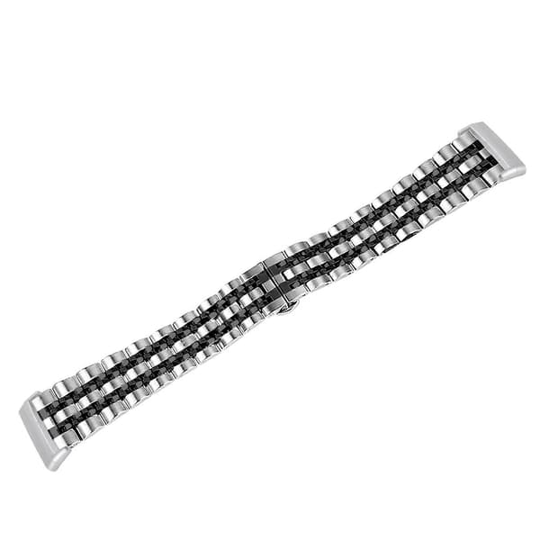 Til Fitbit Sense 2/Versa 4 Urrem i rustfrit stål, stilfuldt 7-perle design, udskiftningsarmbånd Silver/Black