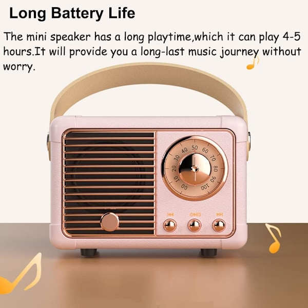 Vintage Retro Bluetooth-högtalare Trådlös Mini-högtalare, Blå Högtalare med Kristallklart Stereoljud Rik Bas, Retro Bärbar Högtalare pink