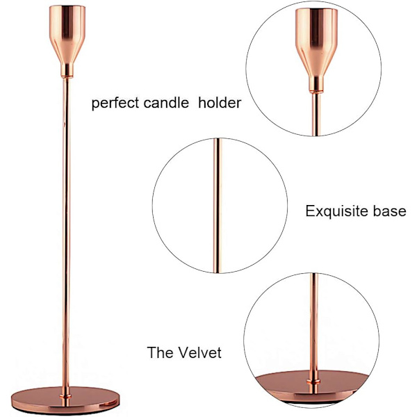 Matt Svart Ljusstakar Set om 3 för Spetsiga Ljus, Dekorativ Ljusstake för Bröllop, Middag, Fest, Passar 3/4 tum Tjocka Ljus Rose Gold