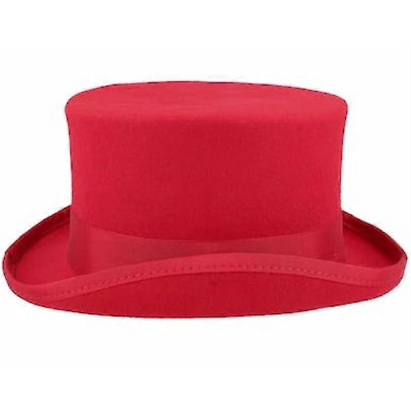 Mid Crown Rød Hatt Unisex Steam Punk Hatt Sylinder Ullfilt Topp black