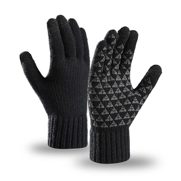 Vintervarma Handskar, Lätta Pekskärmstermiska Handskar Vinter Halksäkra Grepphandskar, Mjuk Stickad Foder, Elastisk Stickad Stretchmaterial blck