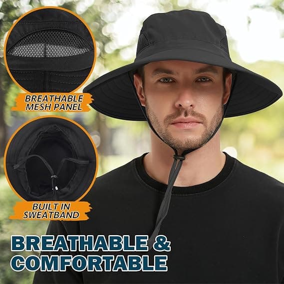 Unisex Solhat, Vandtæt Hat Pakkbar, Sort