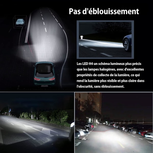 H4 LED Pære, 6500K Hvit for Bil 12V-24V Hi/Lo Stråle Pære Kit Konvertering Frontlykt. (2 Stk)