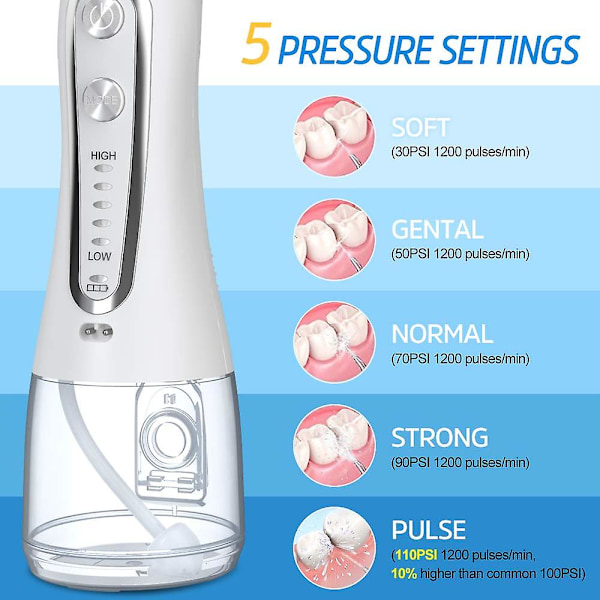 300ml Dental Vann Flosser Jet USB Oppladbar Irrigator Dental Vann Floss Tips Tannrenser Oral Irrigator 5 Moduser Bærbar