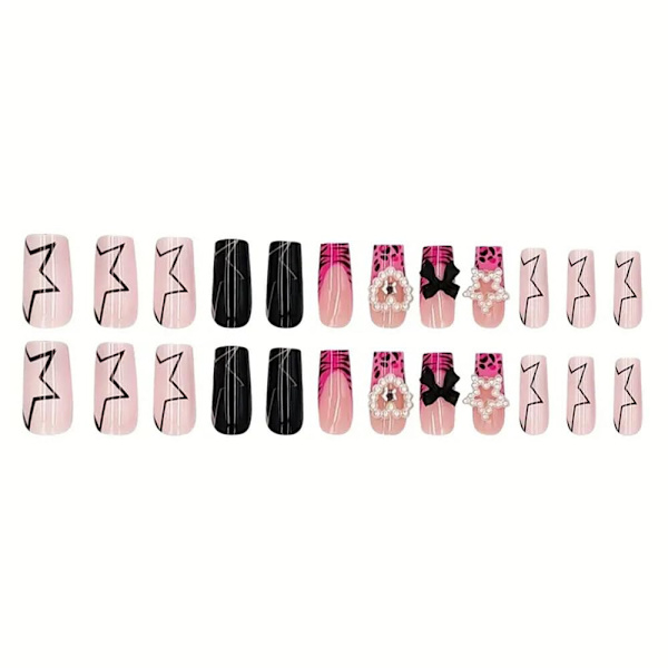 Pink Press on Nails Medium Square, Press ons Franske Negle Kunst Tips Lim på Negle Fuld Dækning Falske Negle