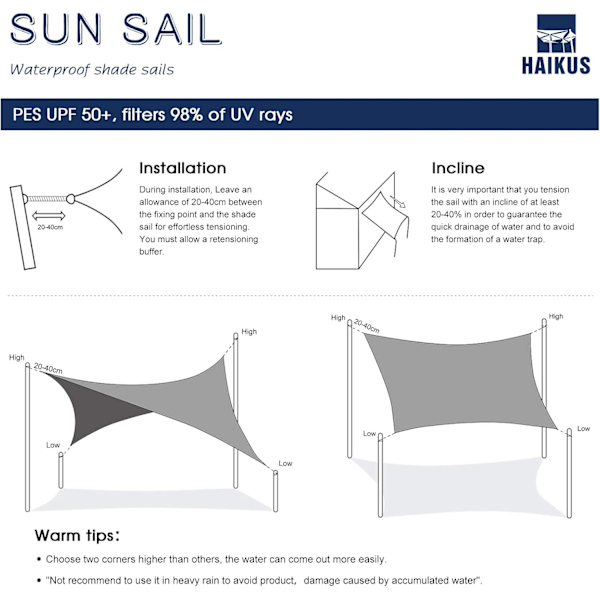 Vattentät fyrkantig solsegel, skuggnät UV-skydd för trädgård terrass camping utomhus, 3*4m