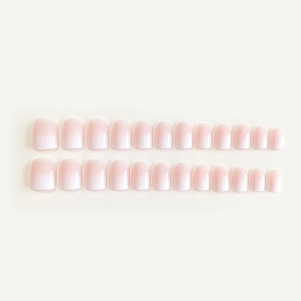 Kvadratiska tryck på naglar korta falska naglar franska akryl full cover falska naglar för kvinnor och flickor 24PCS (vit rosa)