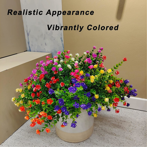 21 Bunter Kunstpflanzen für Draußen, UV-beständig, Kunstbüsche, künstliche Blumen aus Plastik, unechte Pflanzen für Haus- und Gartendekoration (7 Farben)