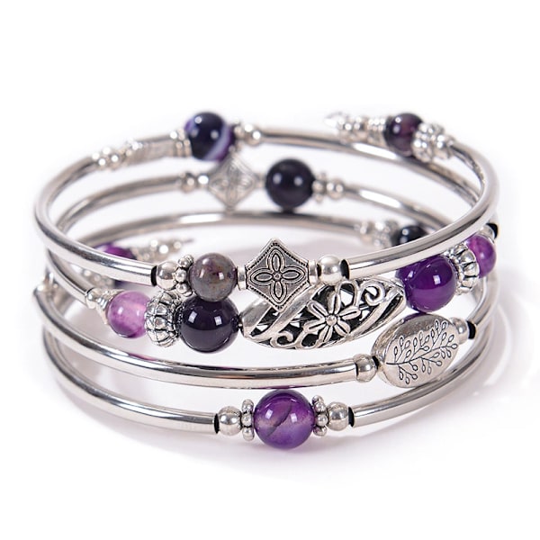 Pärlarmband i silver, omslagsarmband, bohemiska lagerarmband med natursten, lika vackert som du