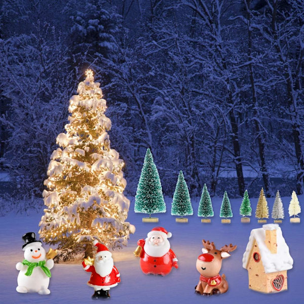 Miniatyrpyntset 30 st Mini Julfigurer Tomten Julgran Snögubbe Rensa söta tecknade dekorationer för hemfestdekoration