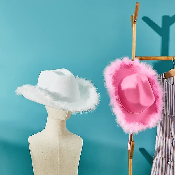Kvinnlig Cowboyhatt - Filt Fluffig Fjäder Trim Cowgirlhatt Bred Brätte Maskeradkläder