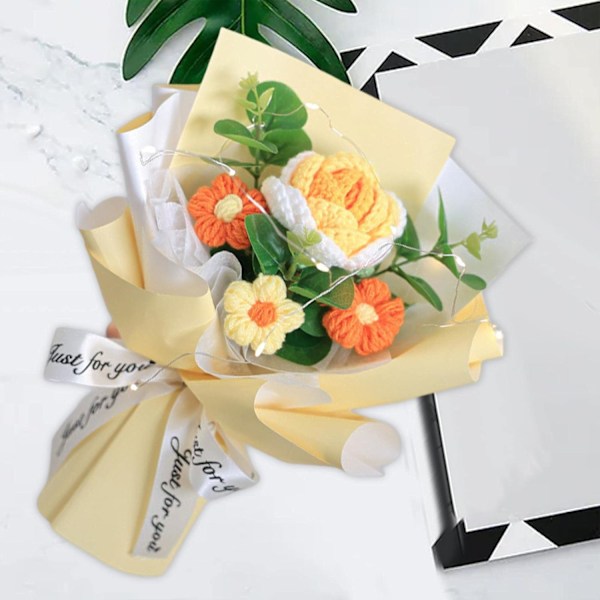 Hæklet Blomsterbuket Rose Håndvævet Buket Bordpynt Alsidig Ornament Strikkede Blomster Kunstige Blomster Buket Style 3
