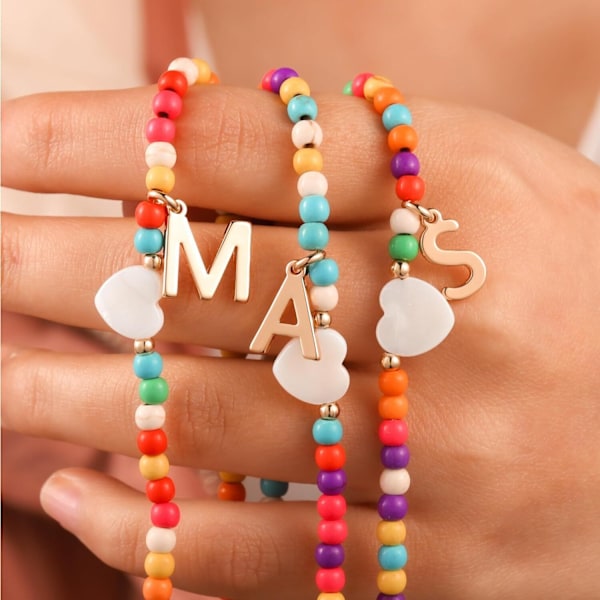 Färgglada Pärl Initial Halsband för Flickor Alla Hjärtans Dag Presenter - Söt Choker Initial Halsband Smycken för Flickor Presenter Trendiga Födelsedagspresenter M