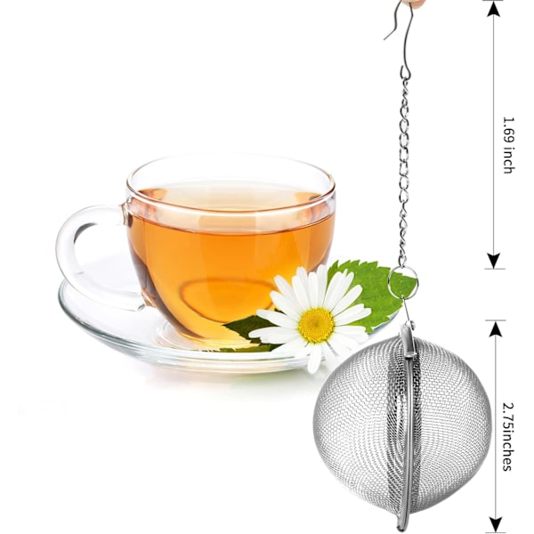 2 stk. te-kugler i rustfrit stålnet 6,9 cm te-si te-infusionssi filtre til te