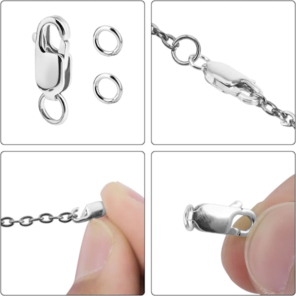 6 st Hummerlås och Öppna Ringar, 8/10/12mm Sterling Silver Hummerlås Rektangulärt Hummerlås för Smyckestillverkning DIY-Hantverk