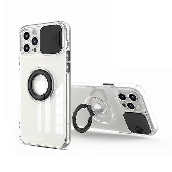 Candy Farve Ring Holder Slide Linse Kamerabeskyttelse Klar Blød iPhone Case (sort, iPhone 13Pro), QWER185