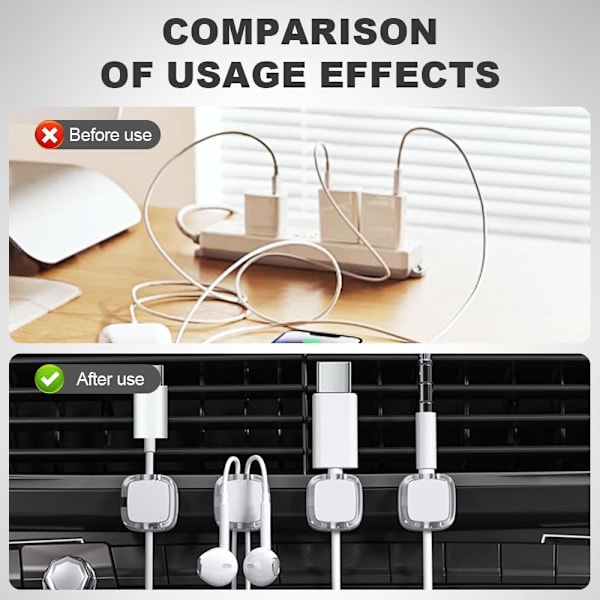 6 stk. Magnetisk Kabelholder, Skriveborde Telefon USB Opladerkabel Opbevaringsholder, Kontorbord Bil Væg