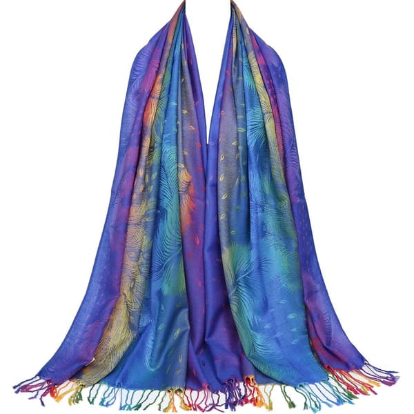 Fargerikt blomstret jacquard bomullspashmina damesjal med frynser