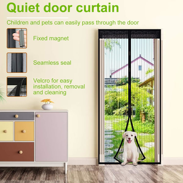 Magnetisk Dørskærm Automatisk Lukning Anti Insekt Flue Myggenet Dørgardin med Magneter Ingen Boring (120x220cm) Sort