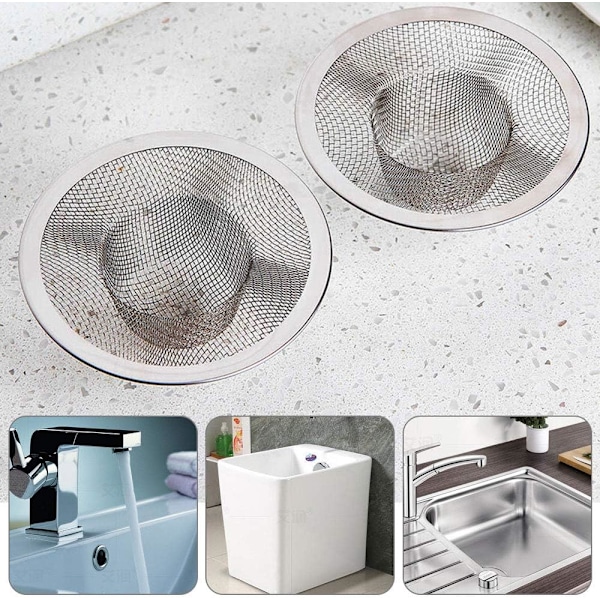 Sæt med 3 vaskeindsatser i rustfrit stål, anti-tilstopnings køkkenvask rist afløbsfilter, si (7 cm diameter)