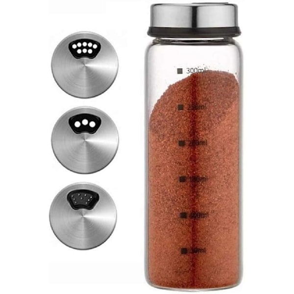 Krydderkrukke for husholdningen, krydderflaske, krydderboks, salt-, sukker-, pepperkrukke, solid krydderbeholder med alternative store og små hull, 300 ml